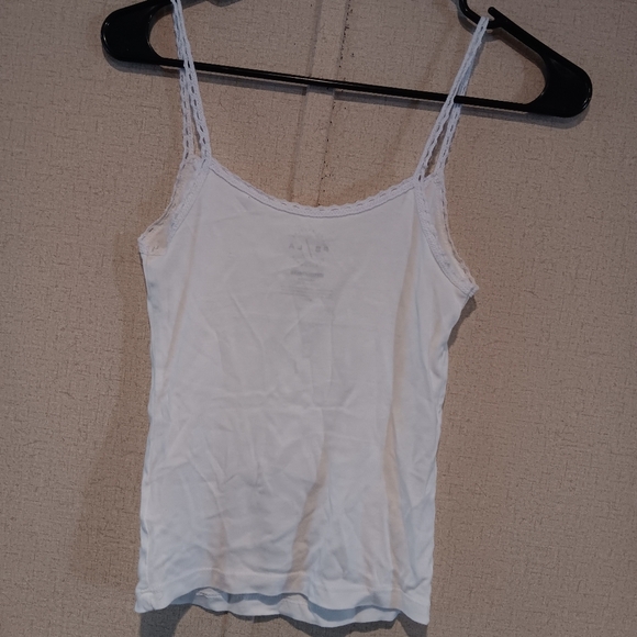 Elegant White Cami with Lace and Blue Bow Semk New - Picture 3 of 4